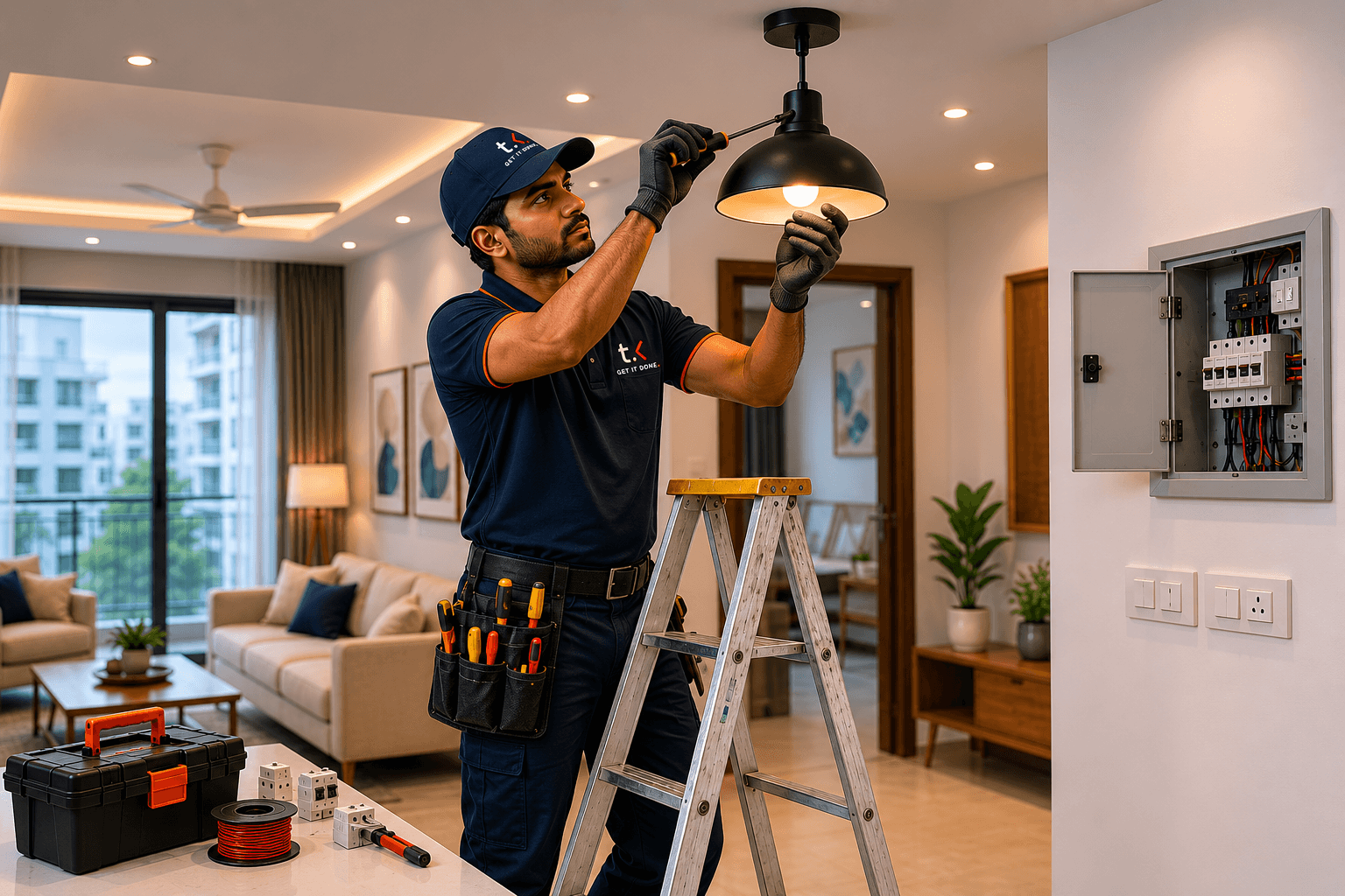 Electrician repairing home electrical fittings