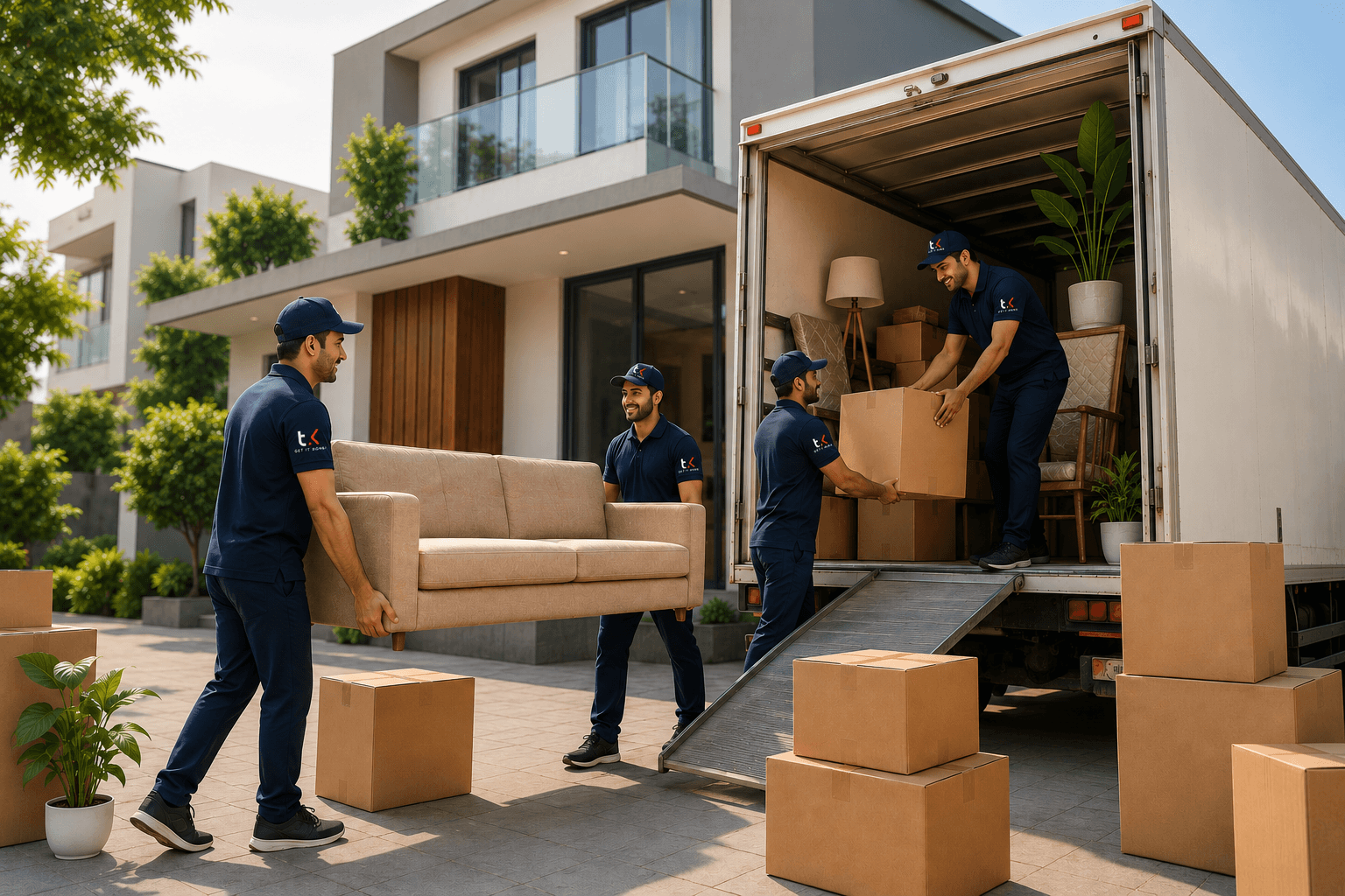 Professional movers helping an Indian family shift home